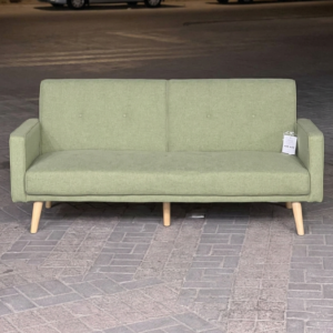 Modern light sage green 3 seater fabric sofa with light oak wooden legs