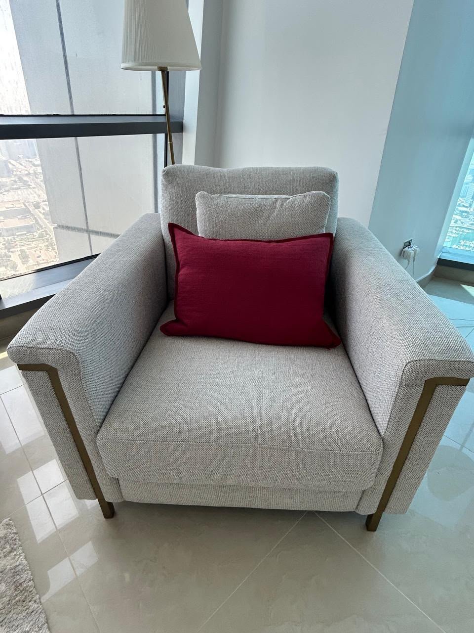 Premium Home Centre 3+1 fabric sofa set in excellent condition available for sale in Abu Dhabi.