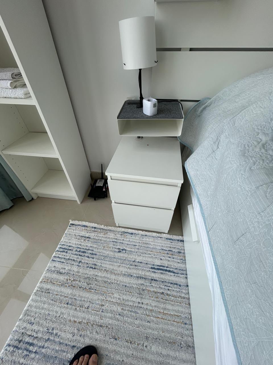 Second hand bed frame with mattress and bedside tables