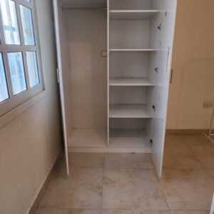 White 2 Door Wooden Wardrobe with Clothes Rail & Shelves