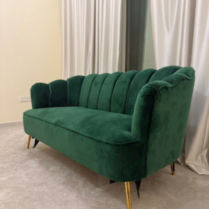 Elegant Emerald Green Velvet Channel-Tufted 2-Seater Sofa in Abu Dhabi