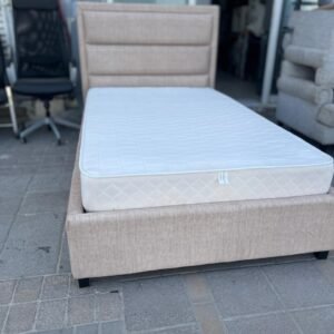 Beige Fabric Upholstered Single Bed Frame with Mattress