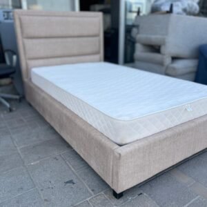 Beige Fabric Upholstered Single Bed Frame with Mattress