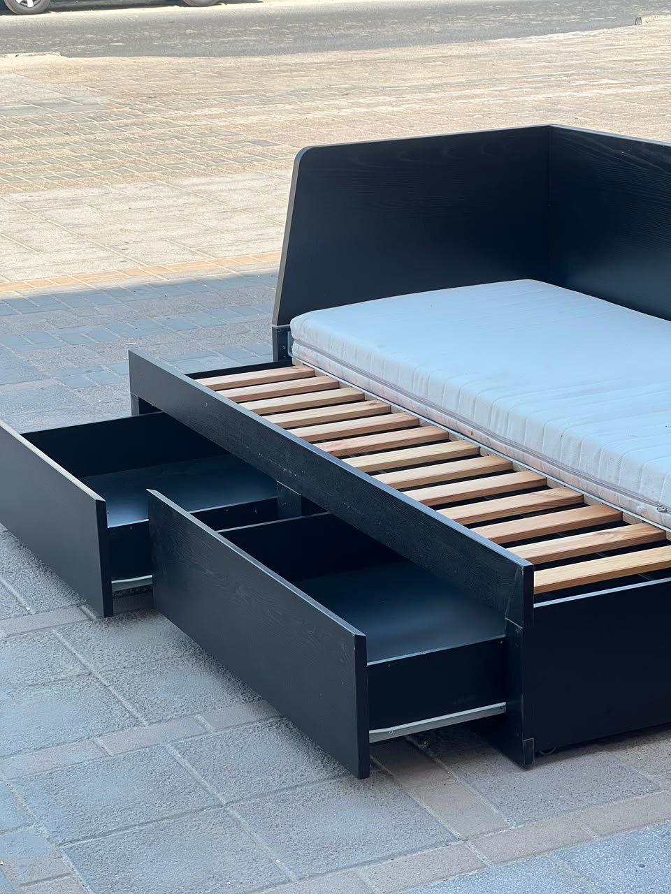 Modern black wooden used daybed frame with open storage