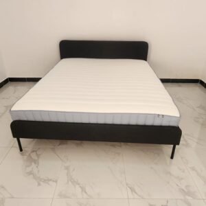 Modern Dark Grey Upholstered Queen Used Bed with Mattress in Abu Dhabi