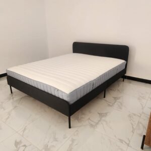 Modern Dark Grey Upholstered Queen Used Bed with Mattress in Abu Dhabi