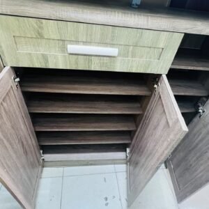 Modern 3-Door Wooden Shoe Cabinet with Top Drawer in Abu Dhabi