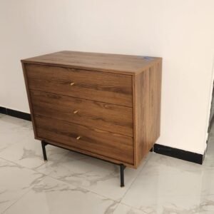 Modern Walnut 3-Drawer Chest of Drawers with Gold Handles in Abu Dhabi