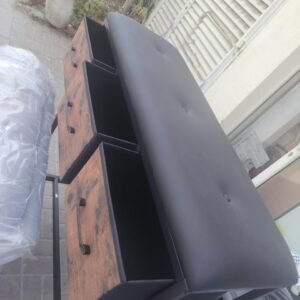 Industrial Rustic Storage Bench with Black Padded Cushion & 3 Drawers