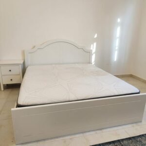 Modern Beige Upholstered Queen Size Bed with Mattress in Abu Dhabi
