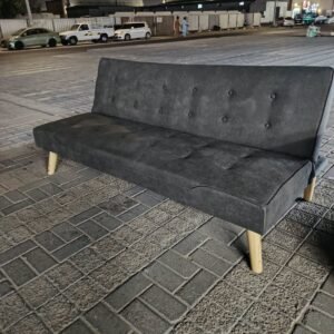 Modern Dark Grey Fabric Convertible Sofa Bed with Wooden Legs