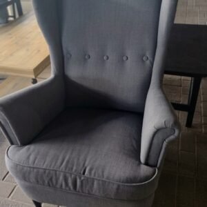 Modern Grey Fabric High-Back Wingback Armchair