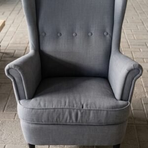 Modern Grey Fabric High-Back Wingback Armchair