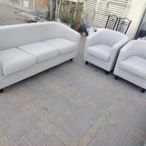 Modern Light Grey Fabric 5-Seater Sofa Set (3-Seater + 2 Single Armchairs)