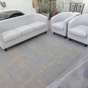 Modern Light Grey Fabric 5-Seater Sofa Set (3-Seater + 2 Single Armchairs)