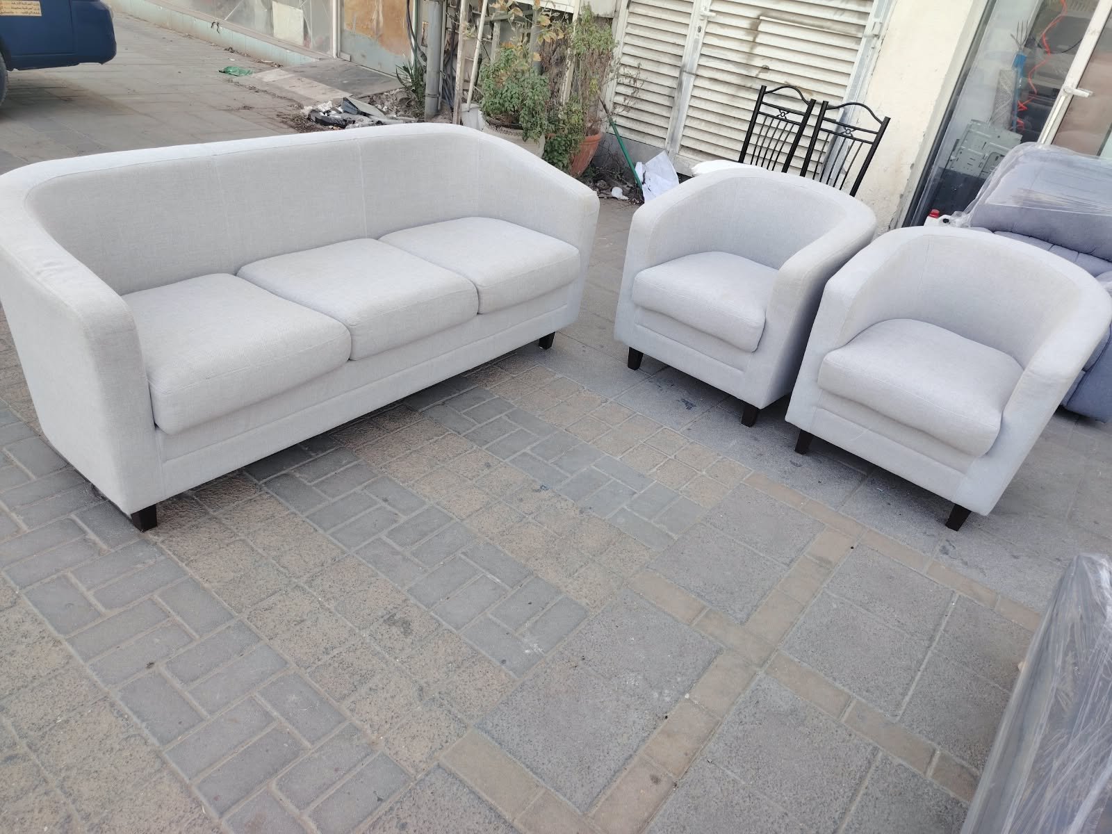 Modern light grey fabric 5-seater sofa set