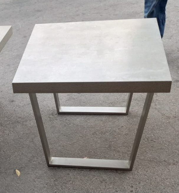 Modern light grey square used side table with metallic frame legs