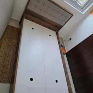 Modern Wooden Single Bed Frame with Tufted Fabric Headboard in Abu Dhabi
