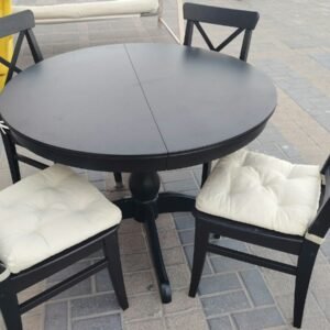 Modern Black Round Extendable Dining Table with 4 Cross-Back Chairs