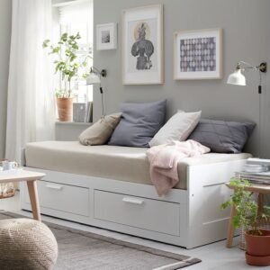 White Extendable Daybed Frame with 2 Storage Drawers and 2 Mattresses