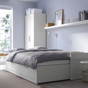 White Extendable Daybed Frame with 2 Storage Drawers and 2 Mattresses
