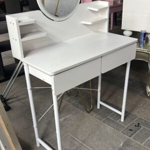 White Modern Dressing Table with LED Oval Mirror & Shelves