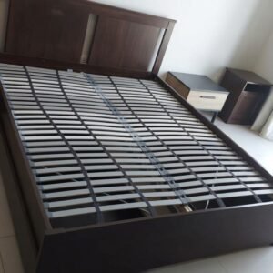 Dark Walnut Queen Storage Bed Frame, Mattress & 2 Nightstands Set (160×200)