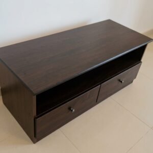 Dark Brown Wooden TV Unit Table Console with 2 Drawers