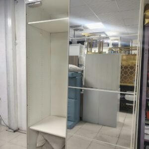Modern White 2-Door Sliding Mirror Wardrobe with Shelves & Hanging Space