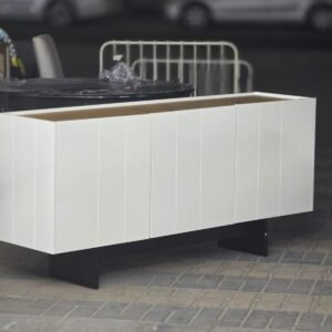 White & Light Oak 3-Door Sideboard Storage Cabinet Console